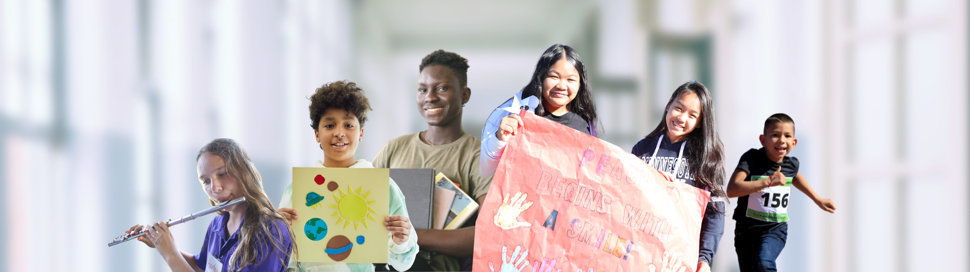 Students displaying different activities.