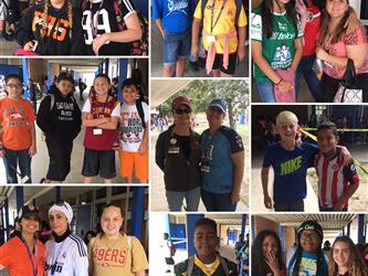 Students wearing their favorite sports apparel