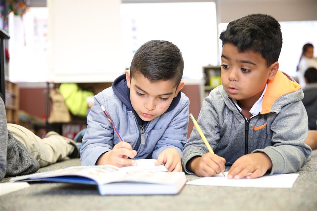 two boys doing school homework