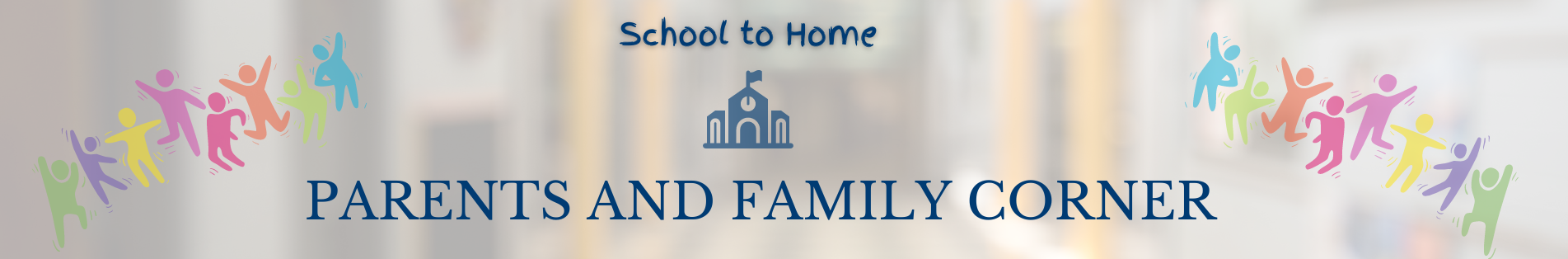 parents and family corner banner with clipart school house and colorful people