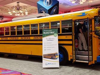 Electric School bus in a conference show room